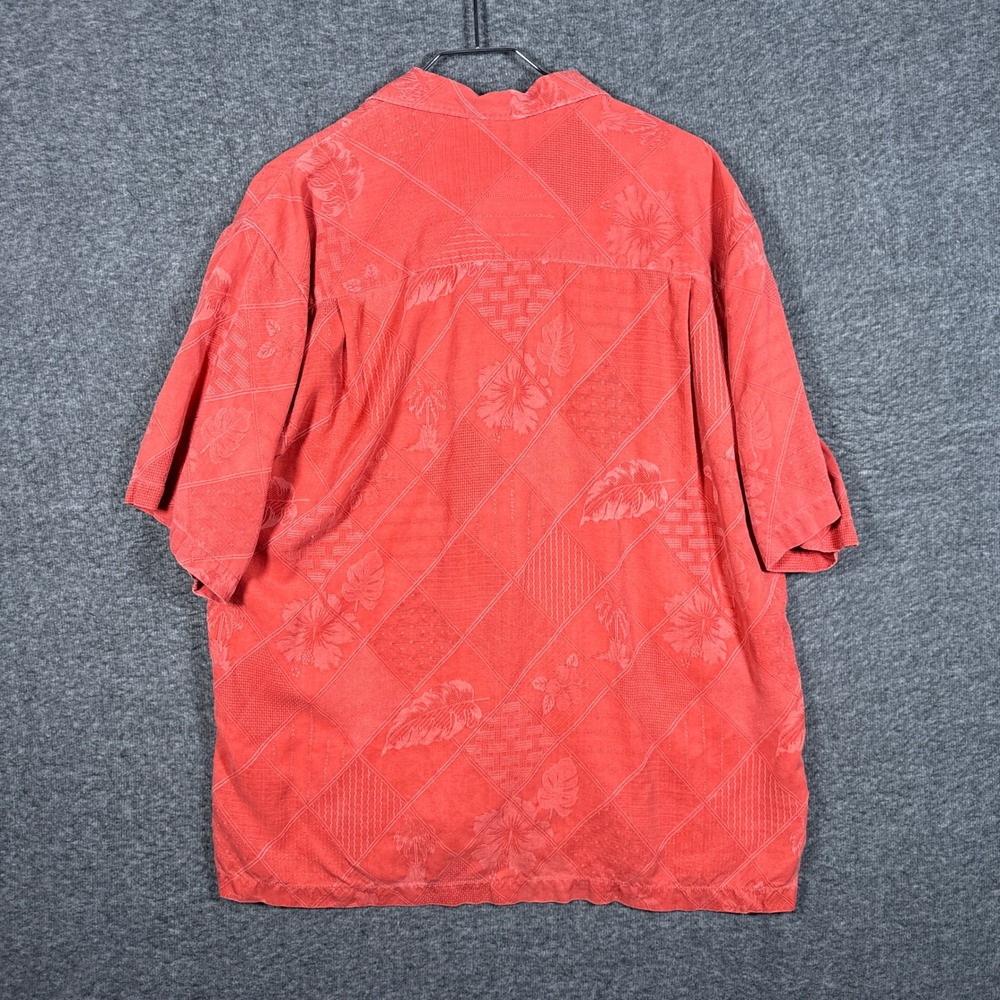 Tommy Bahama Hawaiian Shirt Men Large Coral 100% Silk Embroidered Tropical Aloha - Picture 6 of 7